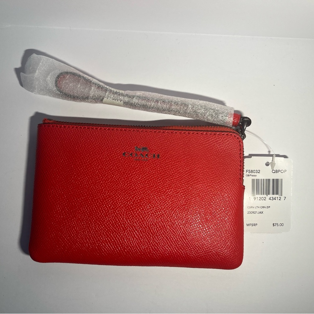 Coach red leather wristlet NWT